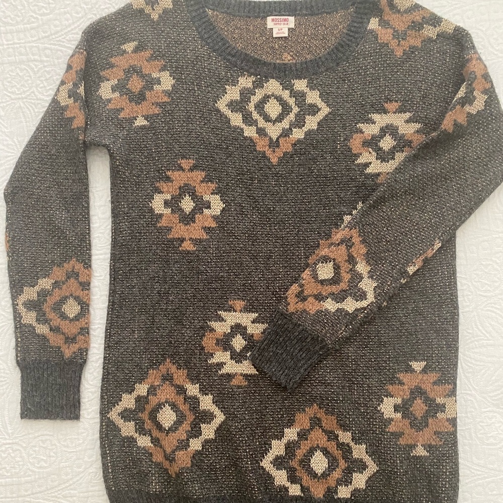 Target brand Gray, Gold, and Brown Long Sweater